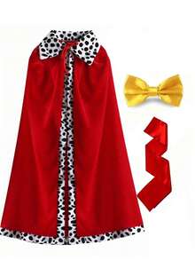 Conjunto de 3 piezas de disfraz de adulto de Rey y Reina para Navidad, con bata roja, capa, corbata de moño amarilla y cinturón, adecuado para fiestas de disfraces de Navidad y Halloween