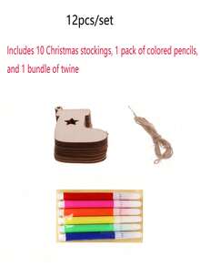 12pcs Unfinished Wooden Christmas Tree Ornaments, DIY Painting Craft Kit (Includes 10 Wood Slices, 1 Pack Of Colored Pens, 1 Bundle Of Jute Rope), Creative Hand-Painted Home Decor, Suitable For Halloween, Christmas, DIY Wood Painting, Wood Slices, Hotels, Restaurants, Family Gatherings, Holidays And Year-Round Decoration, Birthday Party Gifts