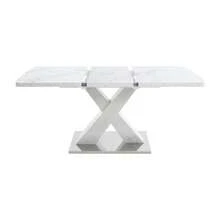 Modern Rectangular Dining Table, 120cm-160cm, Extendable, With Printed Black Marble Top + MDF X-Shaped Table Leg With Metal Base - White + MDF+Steel + Primary Living Space - View 7