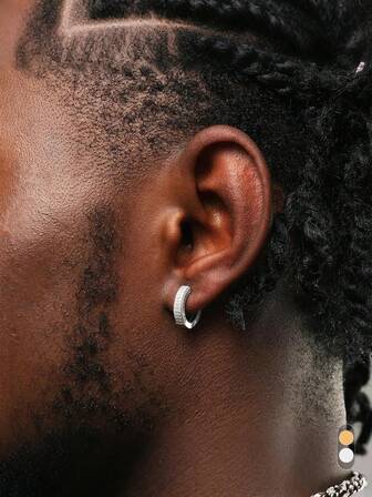1Pair Fashionable Cubic Zirconia Hip-Hop Style Hoop Earrings For Men