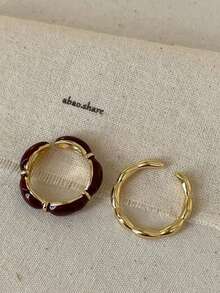 1 PC Gold Plated Floral Ring Open Adjustable Design Red Enamel Accents Irregular Flower Shape Stackable Vintage Style Jewelry For Women Daily Wear Wedding Party Festival Gift