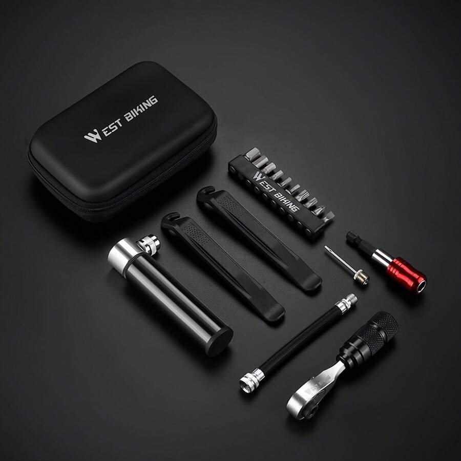 1 Set Bicycle Cassette Lockring Wrench, Multifunctional Aluminum Alloy Repair Tool Kit, Maintenance Tools For Cycling, Includes Air Pump And Cassette Lockring Wrench - Multicolor - View 1