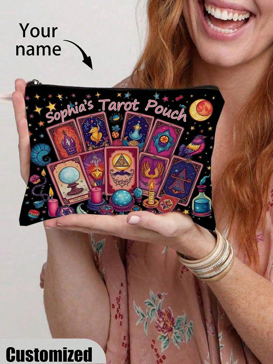 Customizable Name Makeup Bag, Personalized Tarot Card Storage Pouch, Suitable For Magical Girl Theme Party Gifts, With Zipper Storage Pocket, Applicable For Cosmetics And Toiletries - Multicolor - View 1