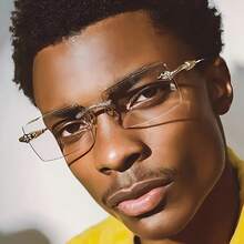 1 Pair Of Men's Rimless Glasses - Modern Minimalist Rectangular Design, Gold Snake Bone Frame, PC Lenses, Stable Fit - Suitable For Business, Daily And Formal Occasions - Luxurious Men's Glasses, Stylish Glasses, Professional Glasses - [白色的] - 查看 3