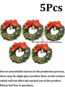 1/5/10pcs Mini Christmas Wreaths, Festive Plastic Ornaments, Artificial Holiday Tree Decorations,Christmas Decorations Mini Christmas Wreath Simulation Wreath Christmas Tree Decoration Accessories,Battery-Free, For Christmas, New Year, Valentine'S Day, Thanksgiving, Winter Party Decorations