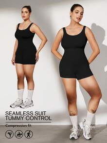 Plus Size Curve Woman Activewear Yoga Clothes Seamless Gym Sports High Support Moisture Wicking Workouts Breathable Outdoor Plus Size Curve - Black - View 8