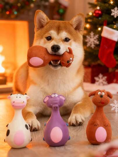 Latex Dog Toys Pet Latex Squeaky Toy - Elephant/Cow Shape, Rubber Material, Interactive Chew Toy For Dogs, Perfect For Playtime & Teething Relief Or Dogs, Great For Indoor & Outdoor Play Happy Puppy Puppy Game Pet Toys