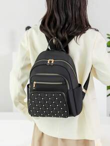 5-Color Casual Women's Backpack, Diamond Patterned Ravel Storage Backpack, Multifunctional Nylon Backpack, Lightweight Backpack, Portable, Laptop Compartment, Large Capacity, Suitable For Female College Students, Universities, Middle Schools, High Schools, Outdoor, Travel, Outings, Elementary Schools, Rookie Daily Office, Valentine's Day Gifts - Multicolor - View 7
