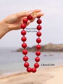 1 pieza Collar hecho a mano de estilo bohemio retro con cuentas geométricas redondas de acrílico, cuerda anudada y broche de metal, adecuado para la playa, vacaciones, regalo - Collar con cierre de marinero anudado a mano en resina de aleación - Ver 12