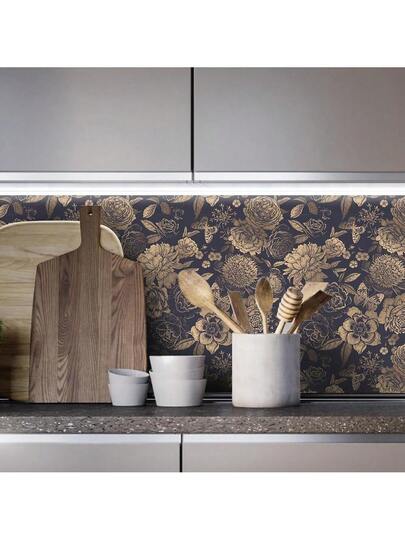 Roll Of Golden Flower Self Adhesive Wallpaper Printing Vinyl That Is Peeled Off Contact Paper Living Room Bedroom Dining Background Wand Home ation Stickers Mural Cabinet Desktop Furniture Renovation Pvc Easy To Install 45cm 500/300/100cm 45CM*500/300/100CM view 7