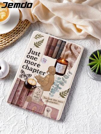 1 pieza Funda protectora para tableta con patrón de lema de chica de café de biblioteca estética retro, compatible con iPad (A16) de 10.2", iPad de 11a generación 2025 de 11", iPad de 8a/9a/10a generación, iPad Air 4a de 10.9", Galaxy Tab S6 Lite de 10.4", a prueba de caídas, con ranura para lápiz, compatible con suspender/activar, regalo romántico