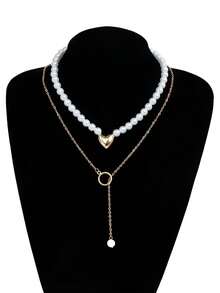 4-Piece Set Of Fashionable And Simple Baroque Faux Pearl Metal Heart Necklace With Adjustable Fine Chain Necklace, Women's Fashionable Jewelry, Suitable For Banquets Parties Daily Dates Commuting Wear