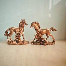 1pc Copper Color Horse Figurine, Feng Shui Wealth Decor For Bedroom, Desk, Office Reception, Suitable For Young Renters/Gift Giving, Soft Furnishing Accessory - Multicolor - View 7