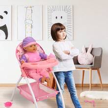 Anivia Brand High Chair Toy, Suitable For 3+ Years Old Kids Play House, 11-18 Inch Doll High Chair Toy With 5-Piece Feeding Toy Set, Ideal Children's Holiday, Christmas, And Birthday Gift - Pink - View 7