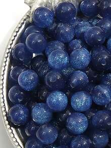 50pcs 8/10/12mm Deep Blue Iridescent Shiny Round Beads - Synthetic Beads With Rainbow Sparkle, Suitable For Jewelry Making, Bracelets, Necklaces - Mother's Day DIY Craft Materials, Jewelry Making Beads