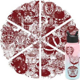 50Pcs 2D Transparent Stickers Vintage Red Apple Gothic Art Stickers Red Apple Gothic Decor Graffiti Aesthetic Stickers Vinyl Waterproof For Laptop Phone Car Skateboard Water Bottles Scrapbooking Computer Journaling