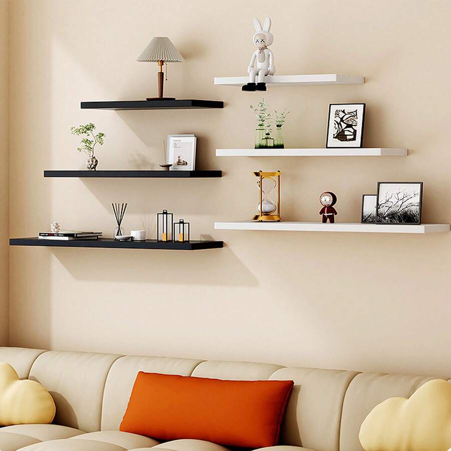 1pc Wall Mounted Floating Shelf, Wooden Board Bookshelf, Wall Decor Rack, Rustic Style Wood Plastic Composite Shelving Unit For Bathroom, Kitchen, Office - Multicolor - View 1
