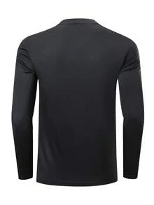 男士渐变长袖运动T恤，健身跑步训练运动上衣，秋冬季 - 黑與白 - 查看 5