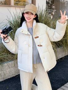 Women Winter Coats - Beige - View 2