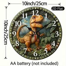 2D Flat 10inch Silent Dinosaur Wall Clock - Made Of Wooden Round Design, Suitable For Living Room, Bedroom, Office Decoration - Battery Operated (AA), Perfect Gift Idea,Valentines Gift,Wall Decor,Room Decor,Home Deocr,House Essentials,Picks - Multicolor/10in/25cm - View 7