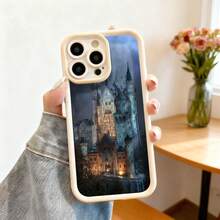 Cubierta de telefono con borde negro diseño castillo iluminado en noche para iPhone 14 Pro Max ideal para amantes de la magia y fantasía - Café integral - Ver 4