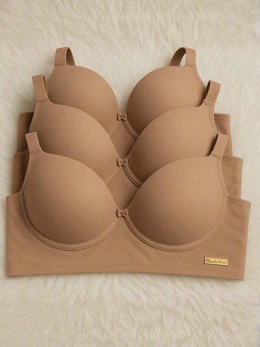 Kit Of 3 Basic Women's Bras With Reinforced Cups And Adjustable Straps, Sizes S To XL, For Everyday Use. - THREE NUDES - View 1