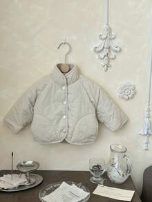 INS Baby Girls' Apricot Casual Minimalist Stand Collar Quilted Warm Jacket, Winter - Apricot - View 7