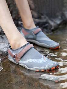 Kids' New Breathable Mesh Elastic Lightweight Non-Slip Hook And Loop Outdoor Hiking Beach Water Shoes - Grey - View 3