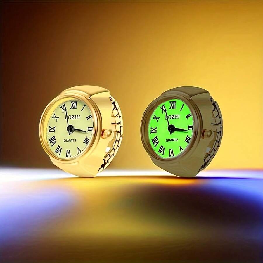 1pc Luminous Ring Watch, Mini Version Super Small Finger Watch, Niche Can See Time Real Watch Ring, Super Small - Gold - View 1