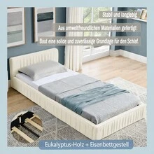 Double Bed 140*200cm, With Soft Chenille Velvet Cover, Made Of -Eucalyptus Wood And Stable Iron Frame, Easy To Assemble, Dark Grey (Mattress Not Included) - Beige + Chenille + 90*200cm - View 4