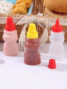2/4pcs Mini Bear Ketchup Bottles, Condiment Squeeze Bottles, Lunch Plastic Portable Sauce Container Bottles, Ketchup Bottles, Adult Condiment Squeeze Bottles, Mini Oil Soy Sauce Honey Squeeze Bottles, Salad Dressing,Disposable Seasoning Bottle,Kitchen,Christmas Gift,School Supplies.