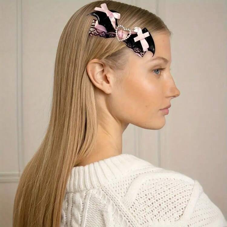 Women's Hair Clip Pink Lace Devil Wings Hair Accessory, Party Ball Gift, Cute Gothic Bowknot, Wedding Exclusive Hair Decor, Elegant Design, Fashionable Handcraft - Multicolor - View 4