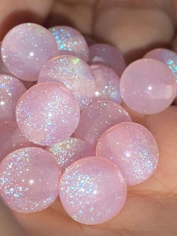 50pcs 8/10/12mm Pink Iridescent Beads - Synthetic Round Beads With Rainbow Sparkle, Suitable For Jewelry Making, Bracelets, Necklaces - Mother's Day DIY Craft Materials, Jewelry Making Beads