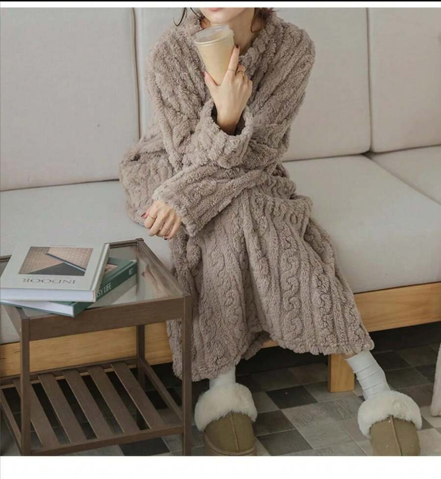 女士休闲睡袍 - 米色 - 查看 1