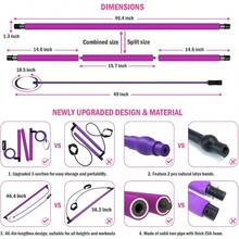 Viajero Pilates Bar Kit For Portable Home Gym Workout - 2 Latex Exercise Resistance Band - 3-Section Sticks - All-In-One Strength Weights Equipment For Body Fitness Squat Yoga With E-Book And Video - 紫色 - 查看 3