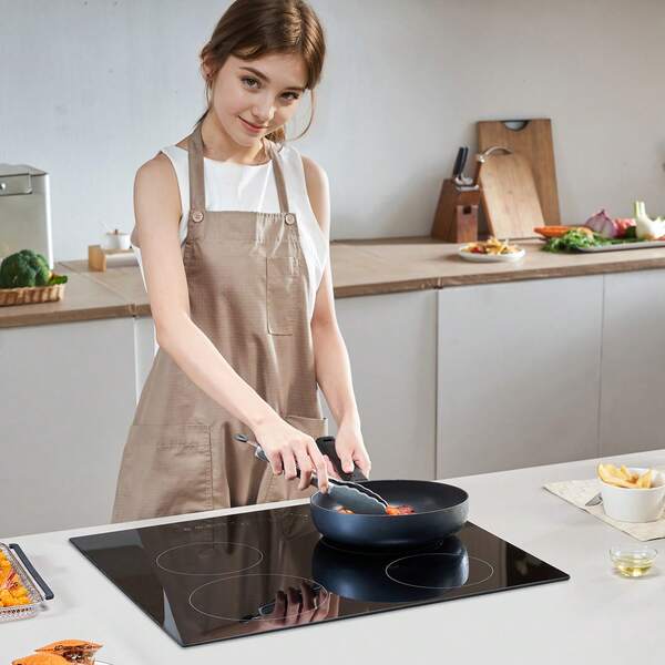 Electric Cooktop, 24 Inch 4 Burners Built-In Electric Stove Top, 6000W Ceramic Top Radiant Cooktop With Glass Panel, Touch Control, Timer, Child Lock, 9 Heat Level, 220-240V, Hard Wire (No Plug)