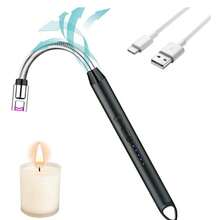Encendedor Electrónico USB Recargable - Encendedor Arco Electrico Mechero de Flexible Portátil Lighter Antiviento Eléctricos para Encender Velas Gas Barbacoa Cocina Fuegos Artificiales - Negro - Ver 11