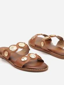 Boho Metallic Accent Sandals Women Summer Casual Travel - Camel - View 6