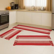 Kitchen Runner Rug Set, 3 Pieces - Kırmızı ve beyaz - Görünüm 2