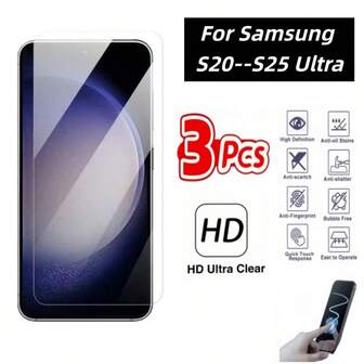 3 Pcs HD Tempered Glass Screen Protector For Galaxy S20 S20 FE S21 S21+ S22 S22+ S23 S23+ S23 FE S24 S24+ S24 Ultra S24 FE S25 S25+ S25 Ultra | 9H Hardness | Full Cover Anti-Fingerprint | Bubble-Free