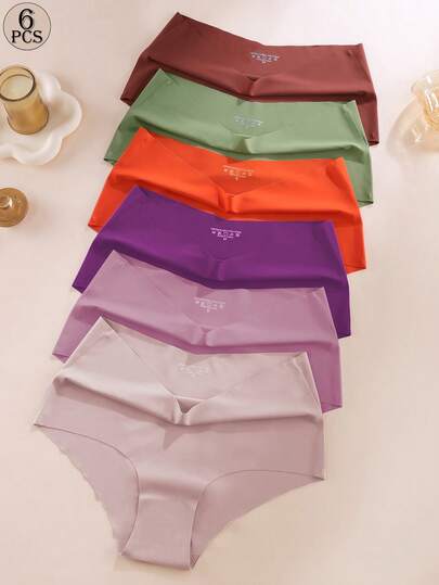 Aofeiqike 6pcs High Waist Plus Size Women Briefs, Sexy Seamless Breathable Ice Silk Panties, Comfortable Soft Hipster Underwear