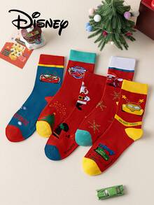 Disney 5 Pairs Socks, Including Santa Hats, Cars Characters, Cartoon Figures, Suitable For Christmas, New Year Gifts, - Multicolor - View 1