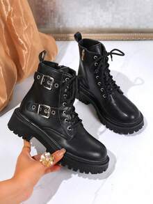 Giày bốt cổ ngắn phong cách Anh cổ điển đa năng đế dày cho nữ xuân/thu 2025 mới - màu đen - Xem 1