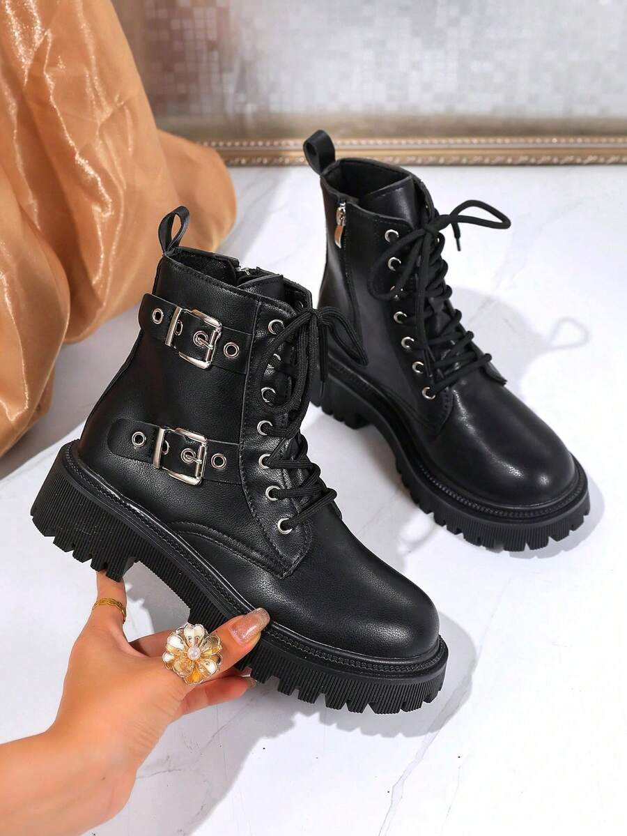 Giày bốt cổ ngắn phong cách Anh cổ điển đa năng đế dày cho nữ xuân/thu 2025 mới - màu đen - Xem 1