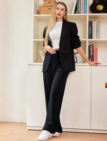 Women's Wide Leg Dress Pants Stretch High Waisted Work Pants Business Casual Slacks With Pockets - màu đen - Xem 3