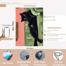 1pc Vintage-Style Black Cat On Sofa Wall Art, Frameless Canvas Print With Green & Pink Cocktail Design, Modern Aesthetic For Living Room Or Bedroom Decor, Indoor Wall Art | Playful Design | Frameless Art, Cat Decor - Multicolor - View 15