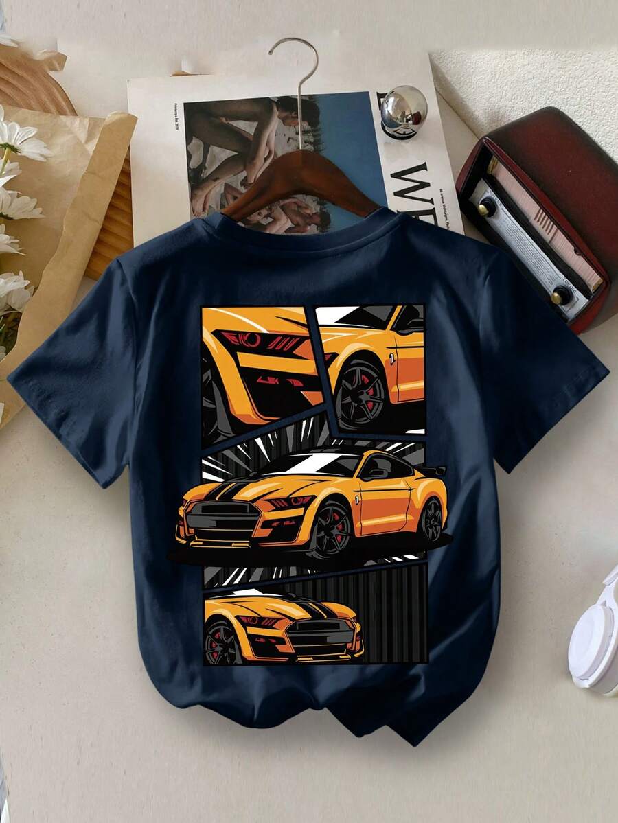 Young BoyYongboy Casual Cartoon Car Print Round Neck Summer T-Shirt