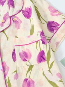 女士短袖和短裤郁金香印花睡衣套装