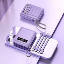1pc 10000mAh Portable High-Capacity Power Bank Comes With 4 Charging Cables With All Models. Suitable For Outdoor Use, Business Trips, Power Outages, And Emergencies. Convenient To Carry And Take On Flights. - 紫色 - 查看 6