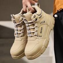 GUYISA Steel Toe Shoes, Anti-Smash, Anti-Puncture, Rotary Smart Buckle One-Second On/Off, High-Top, All-Season, Rubber Sole, Mining & Construction Boots, Men's Fashion High-Top Boots (This Is The CN Size, International Size May Differ, This Model Runs Large, Please Choose One Size Smaller!) - Khaki - View 4